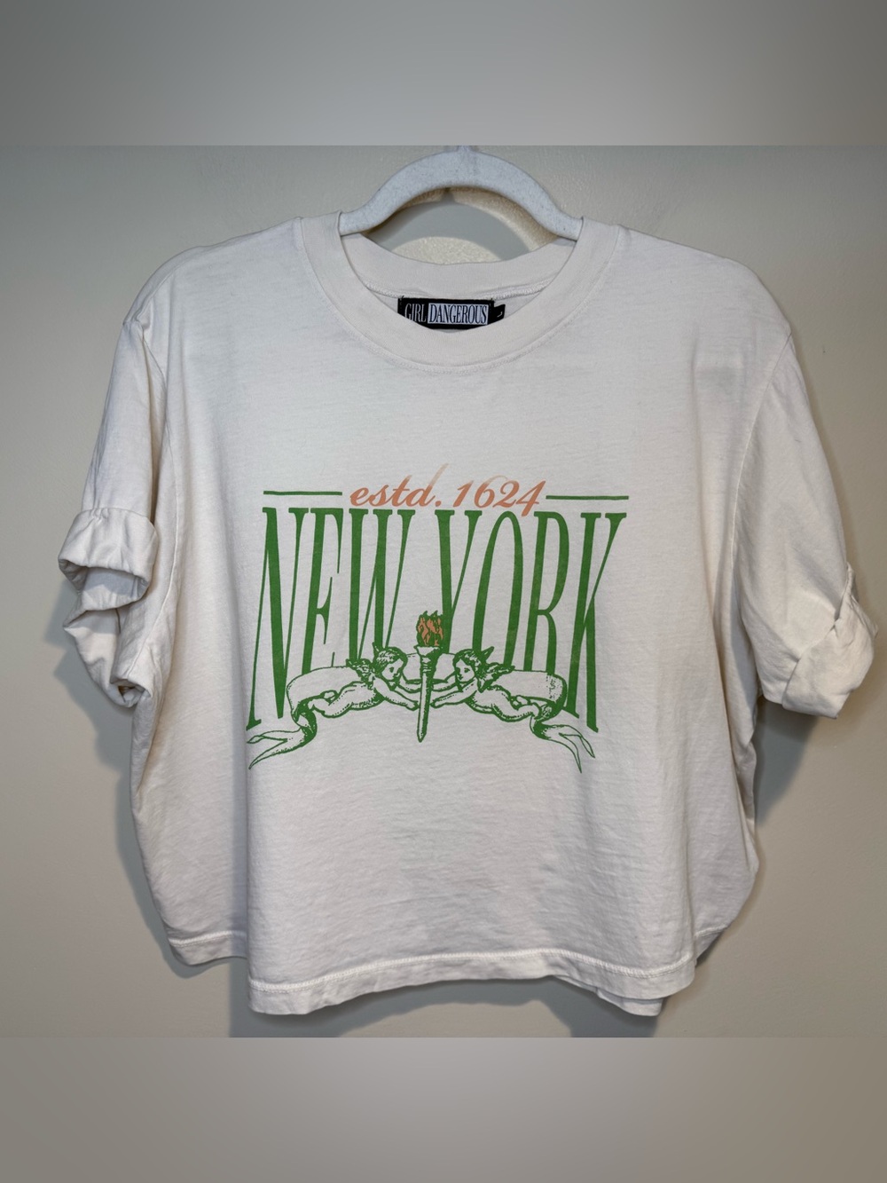 GIRL DANGEROUS new York oversized graphic tee t-shirt in cream